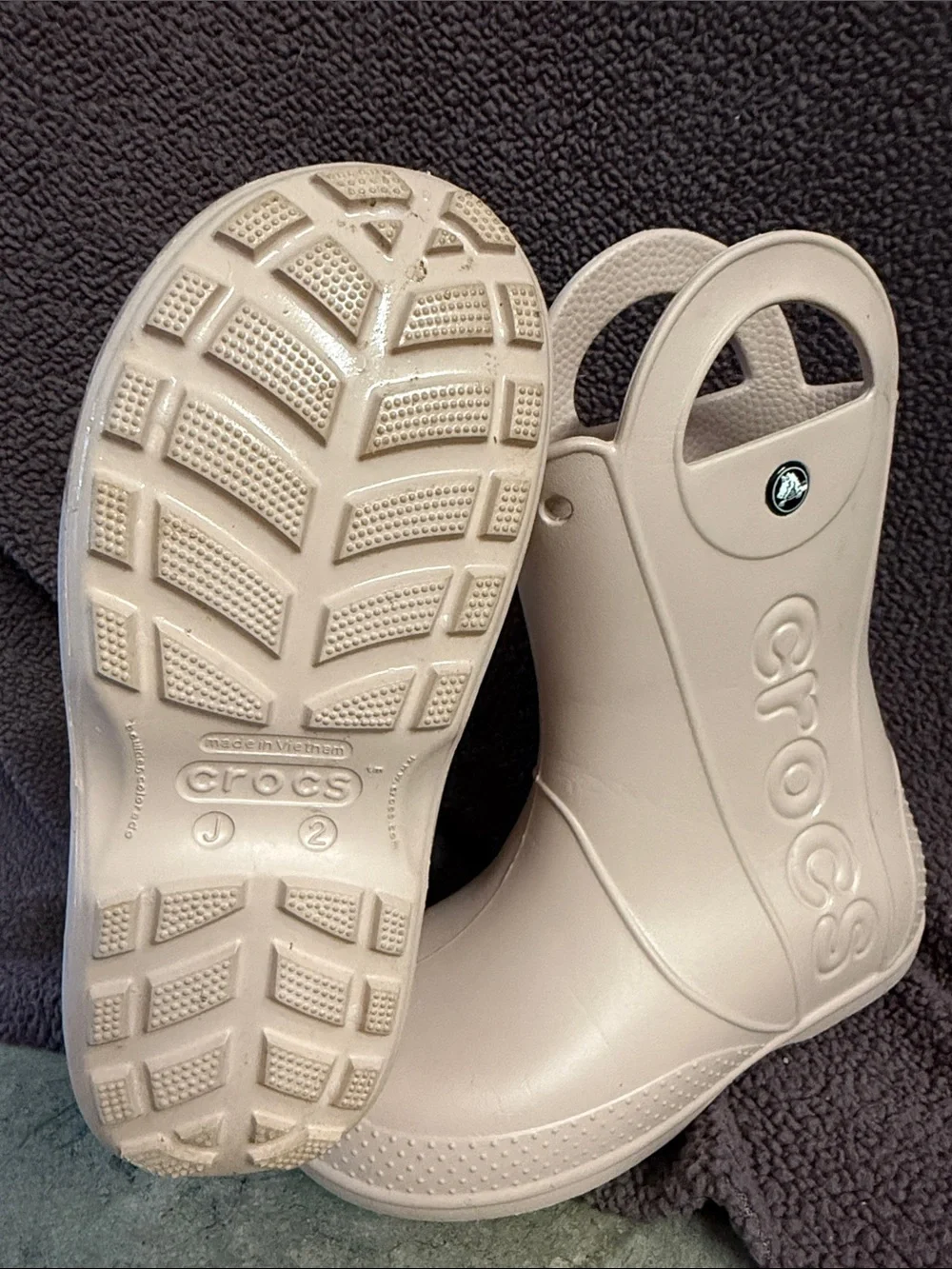 CROCS Kids' Pull-On Rain Boots in Light Tan